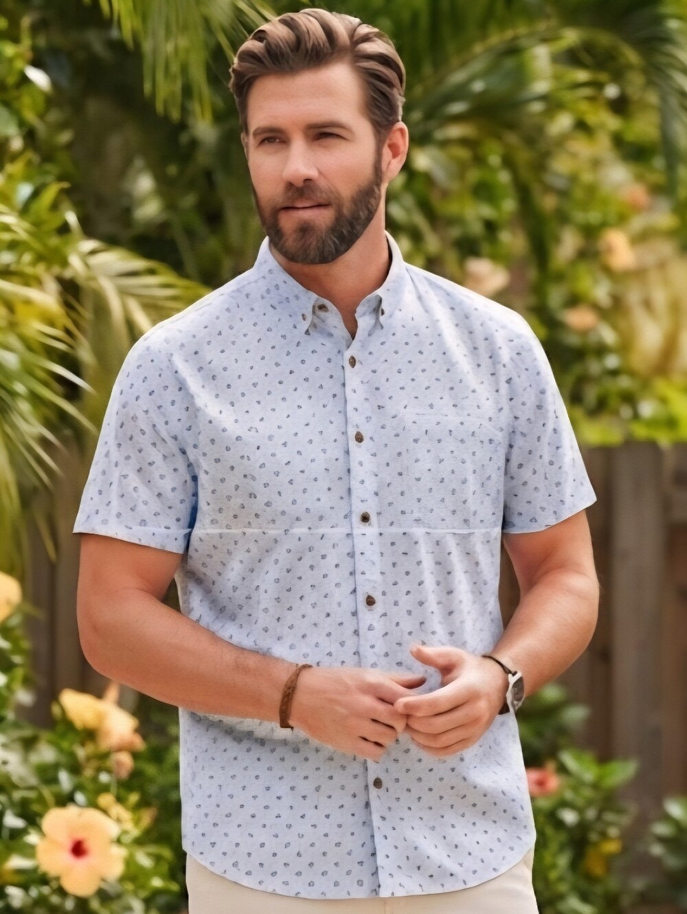 Sovereign Code Button Down Flamingo Print Shirt in Blue & Pink/Orange Size XL